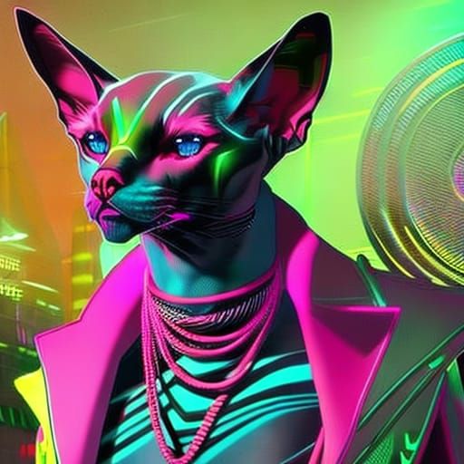 furry anthropomorphic male sphynx cat, cyberpunk, blade runner ...