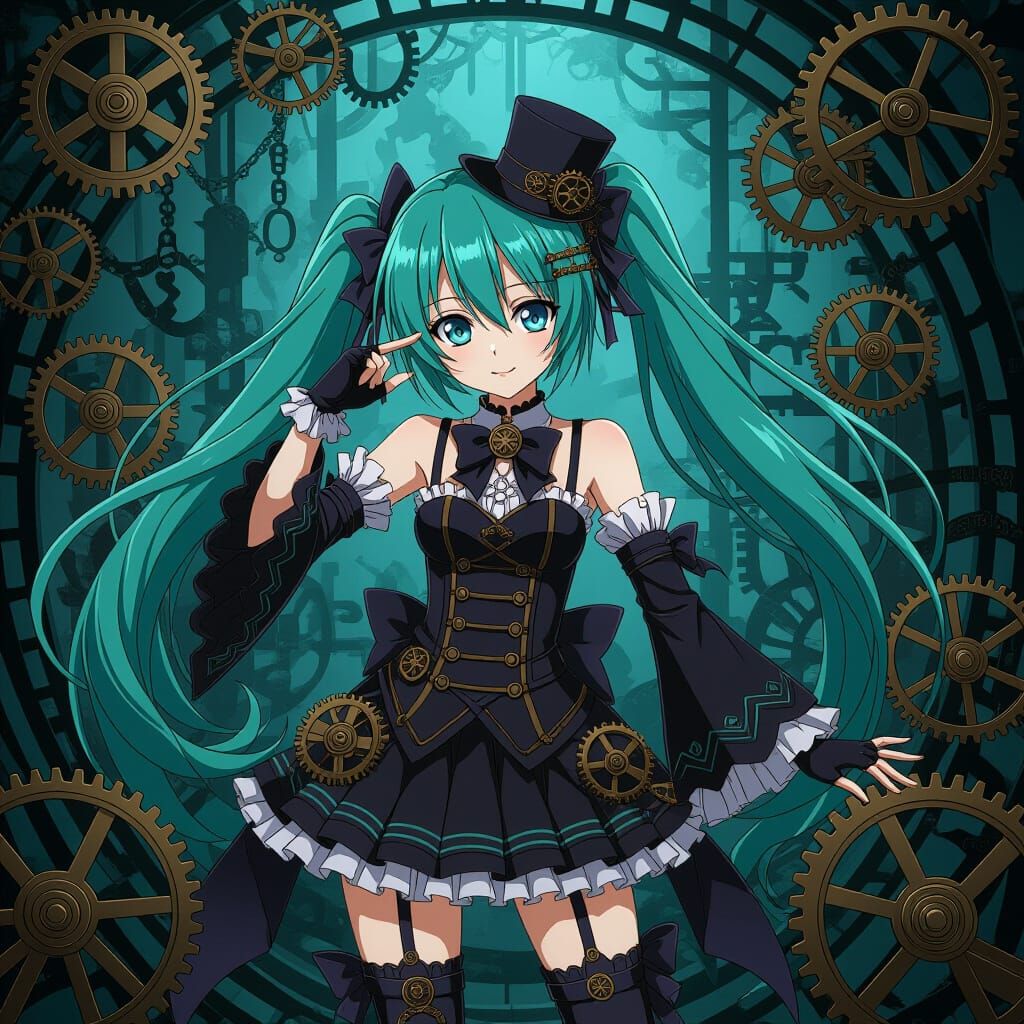 Steampunk Gothic Lolita Miku with Clockwork Machinery