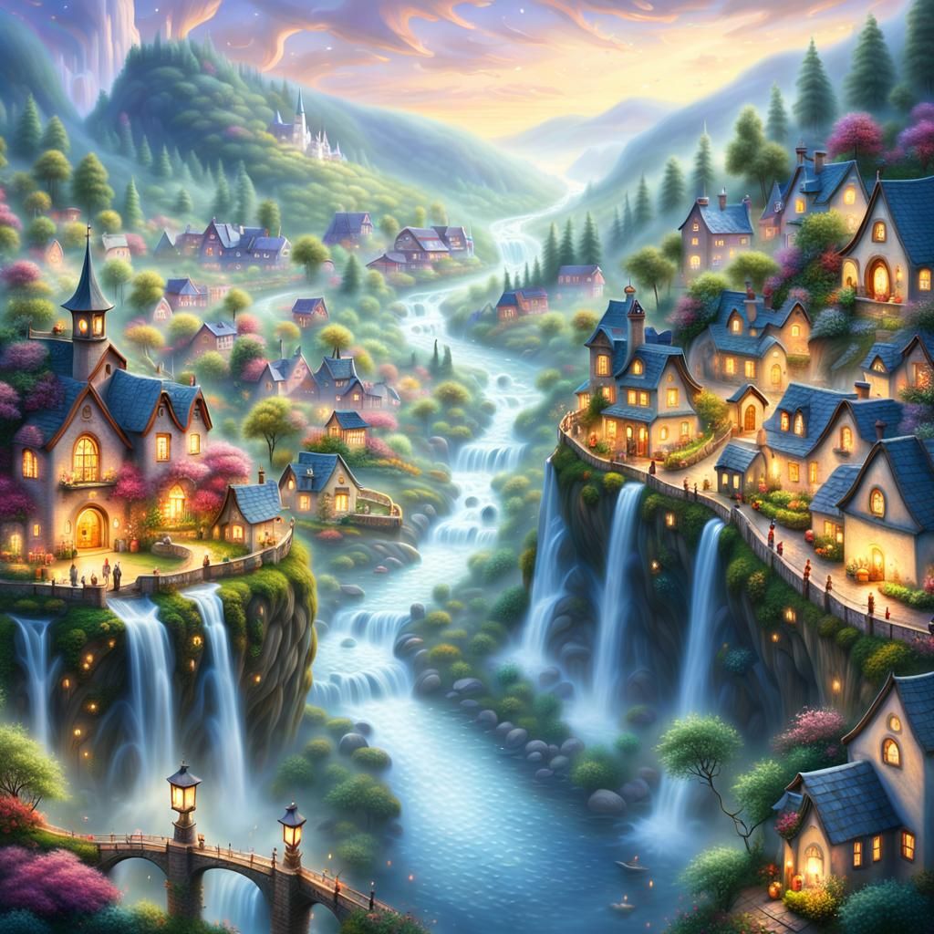 Ethereal Fantasy Town on a Giant's Body