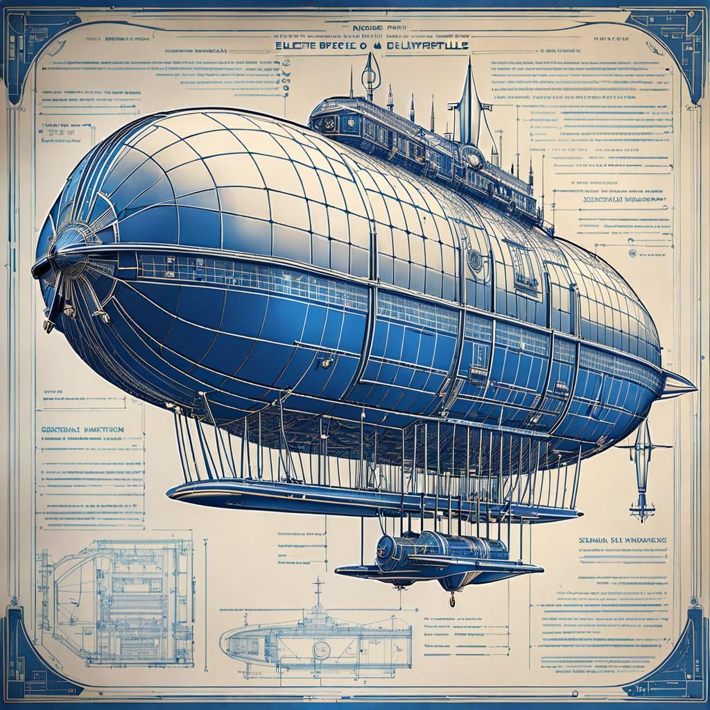 Golden airship blueprint - AI Generated Artwork - NightCafe Creator