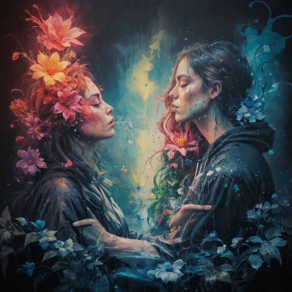 lovers & flower portrait, captivating, dreamlike composition