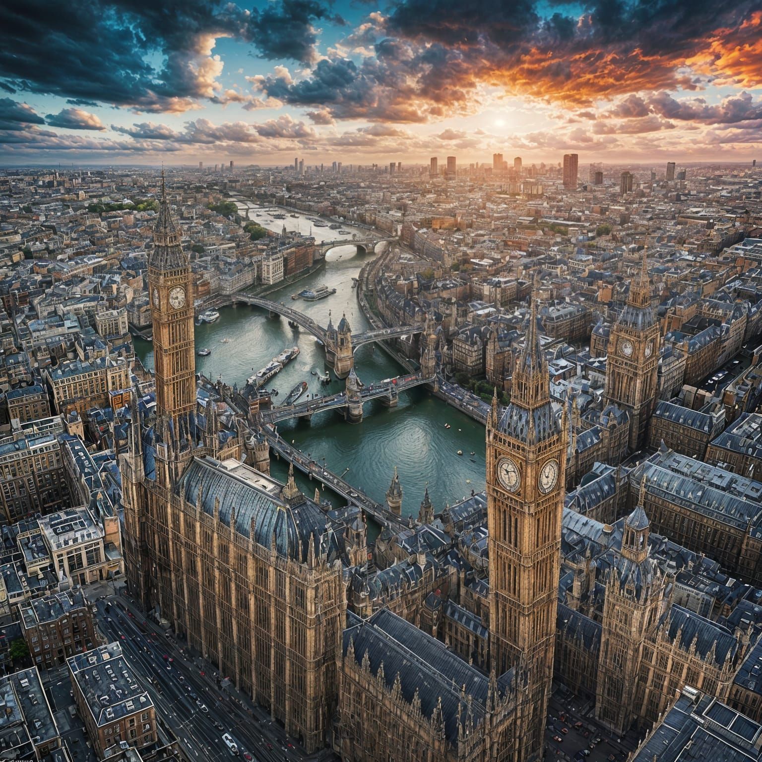 Gothic London Cityscape with Chaplin in the Sky