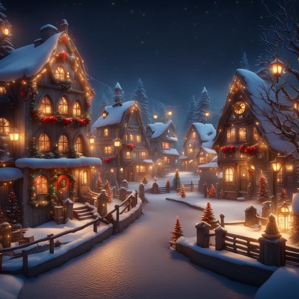 Beautiful Christmas village, with lights and decorations - AI Generated ...