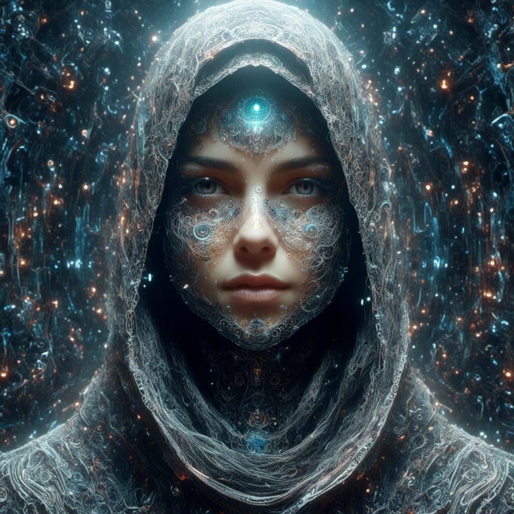 Cyberpunk Burqa Girl Landing in Nanite Explosion