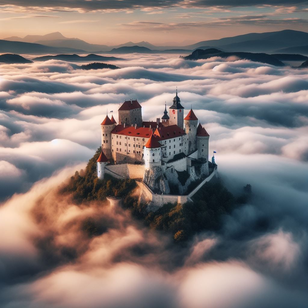 Spiš Castle in Slovakia above fog