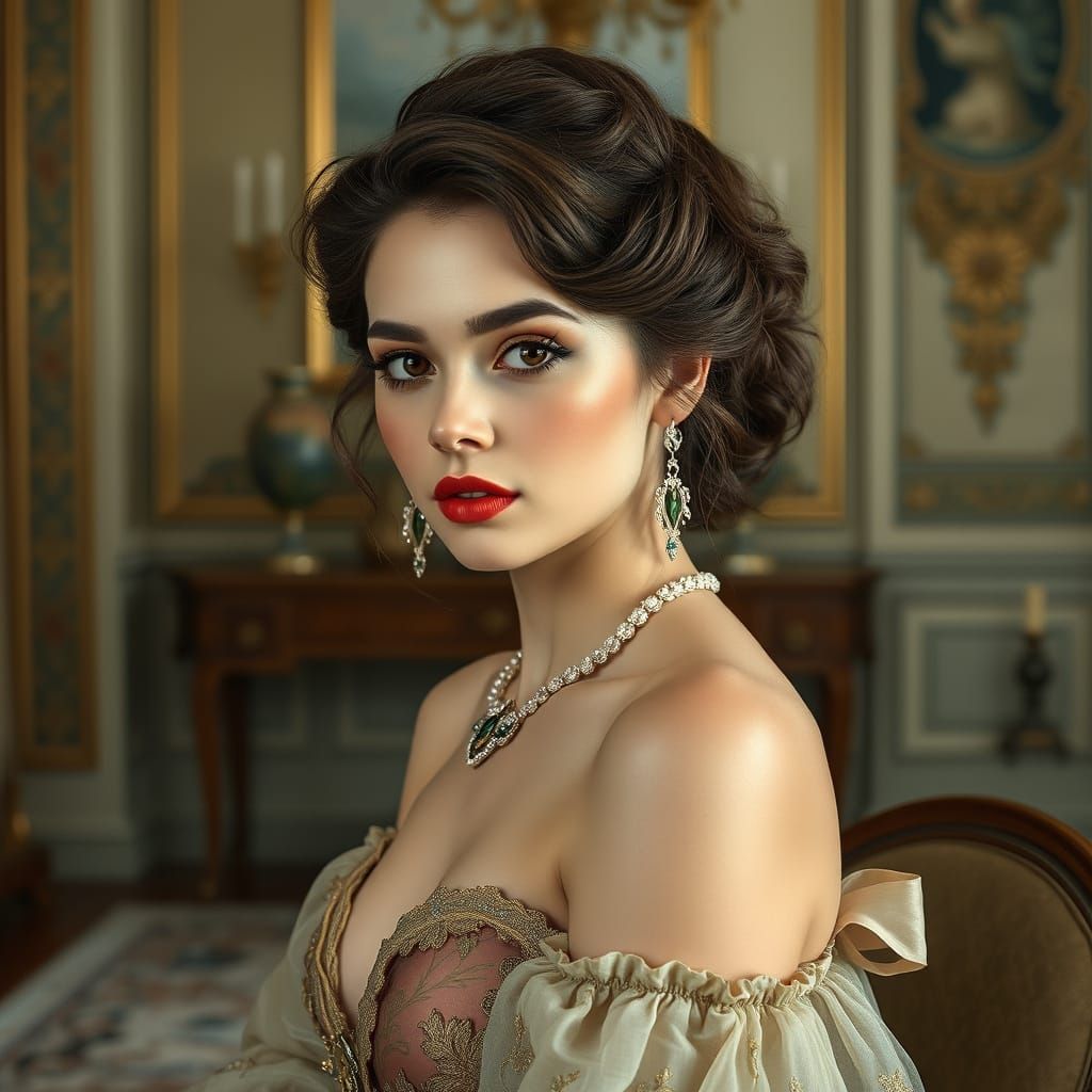 Elegant Woman Portrait in Art Nouveau Style