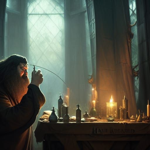 Hagrid potion crafting,
a masterpiece, 8k resolution, dark f...