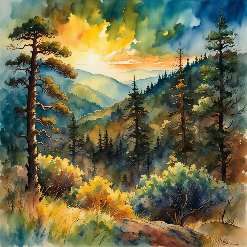 Ink & watercolor illustration : muted brown,  ink blue, dirt...