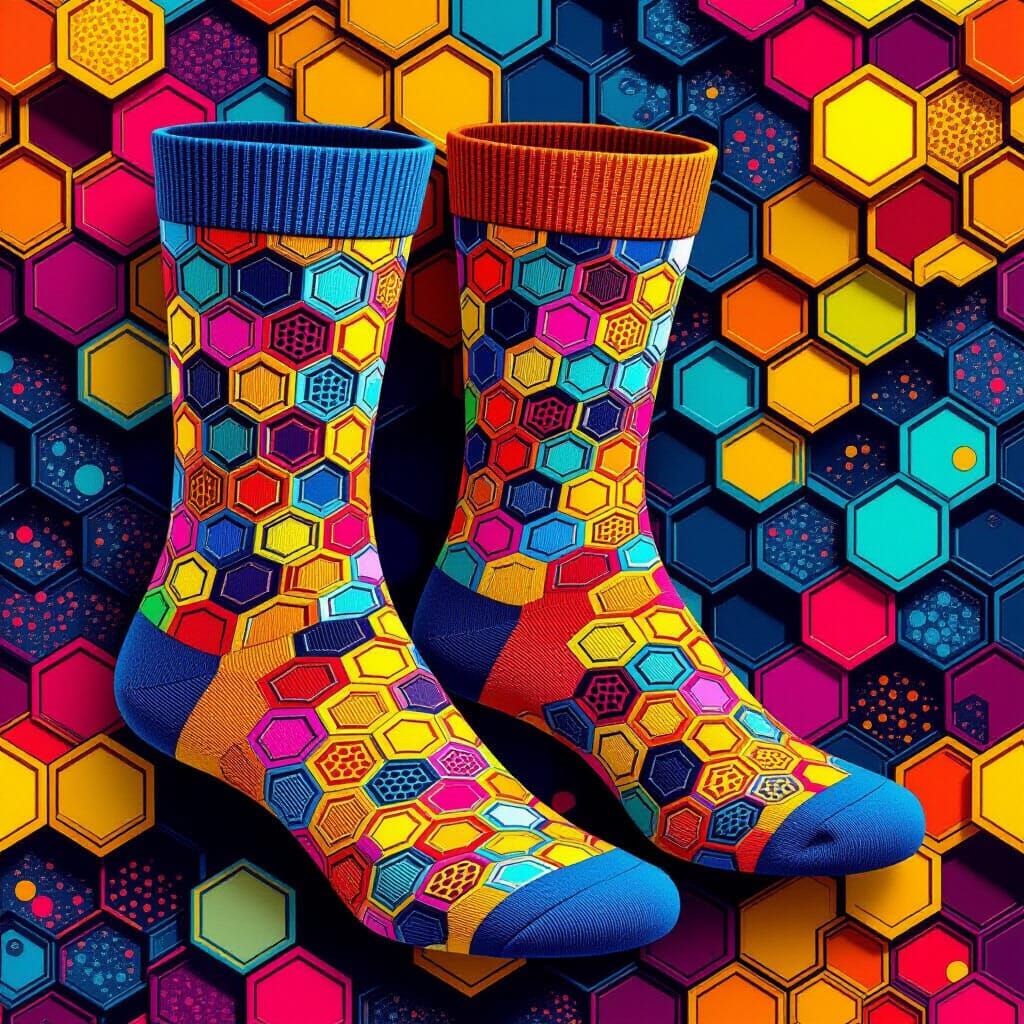 Socks with Multicolored multilayered honeycomb design  by @Kaydenpat