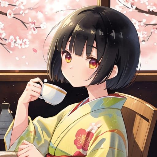 Anime Girl Sits in Serene Cherry Blossom Scene