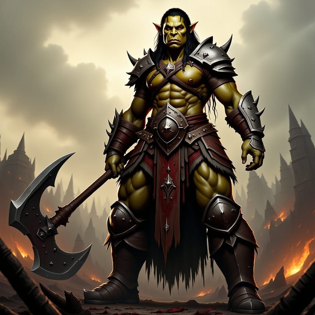 A Photorealistic (female:1.5) orc warrior with beautiful face fighting on the battlefield <lora:Flux orcs:1.0> 