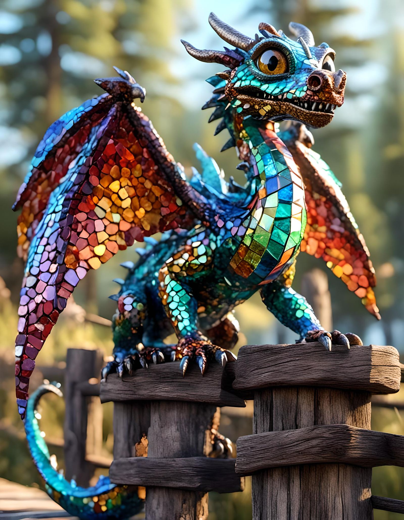 Iridescent Dragon with Mosaic Wings, 3D Anime Art