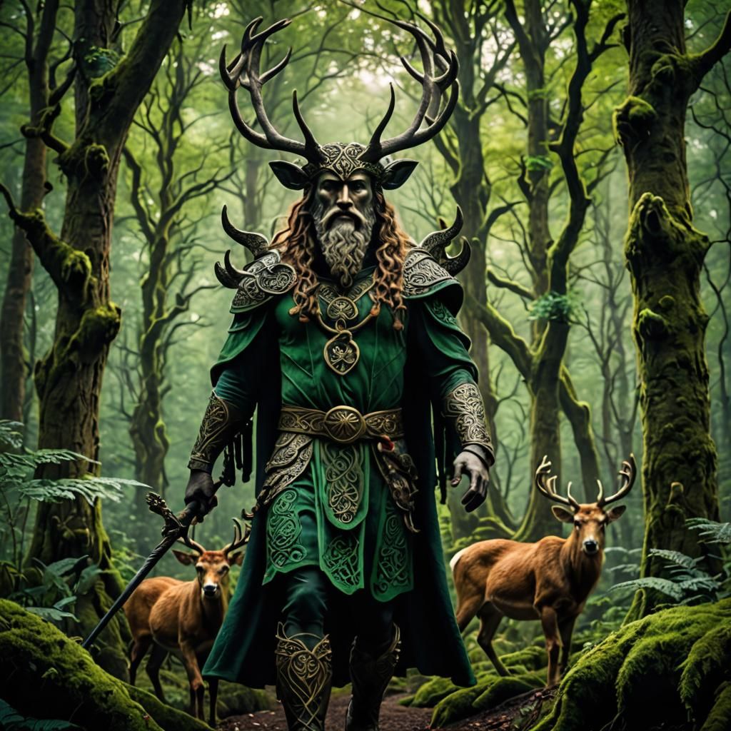 Photography, soft focus, HDR, Celtic deity Cernunnos travelling with ...