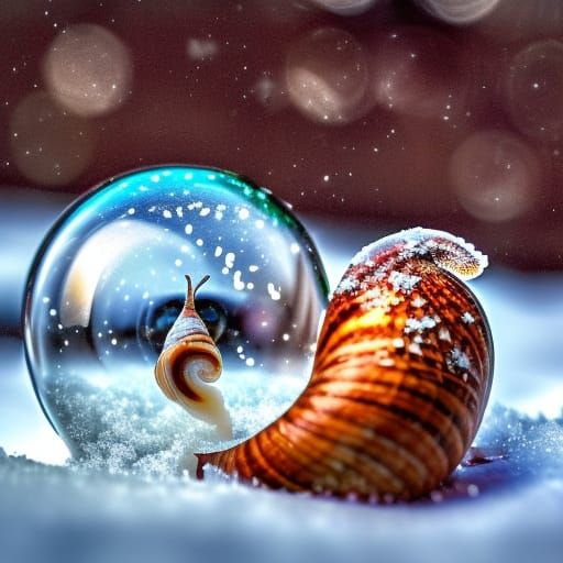 Snail Trapped in a snowglobe rather than carrying it!