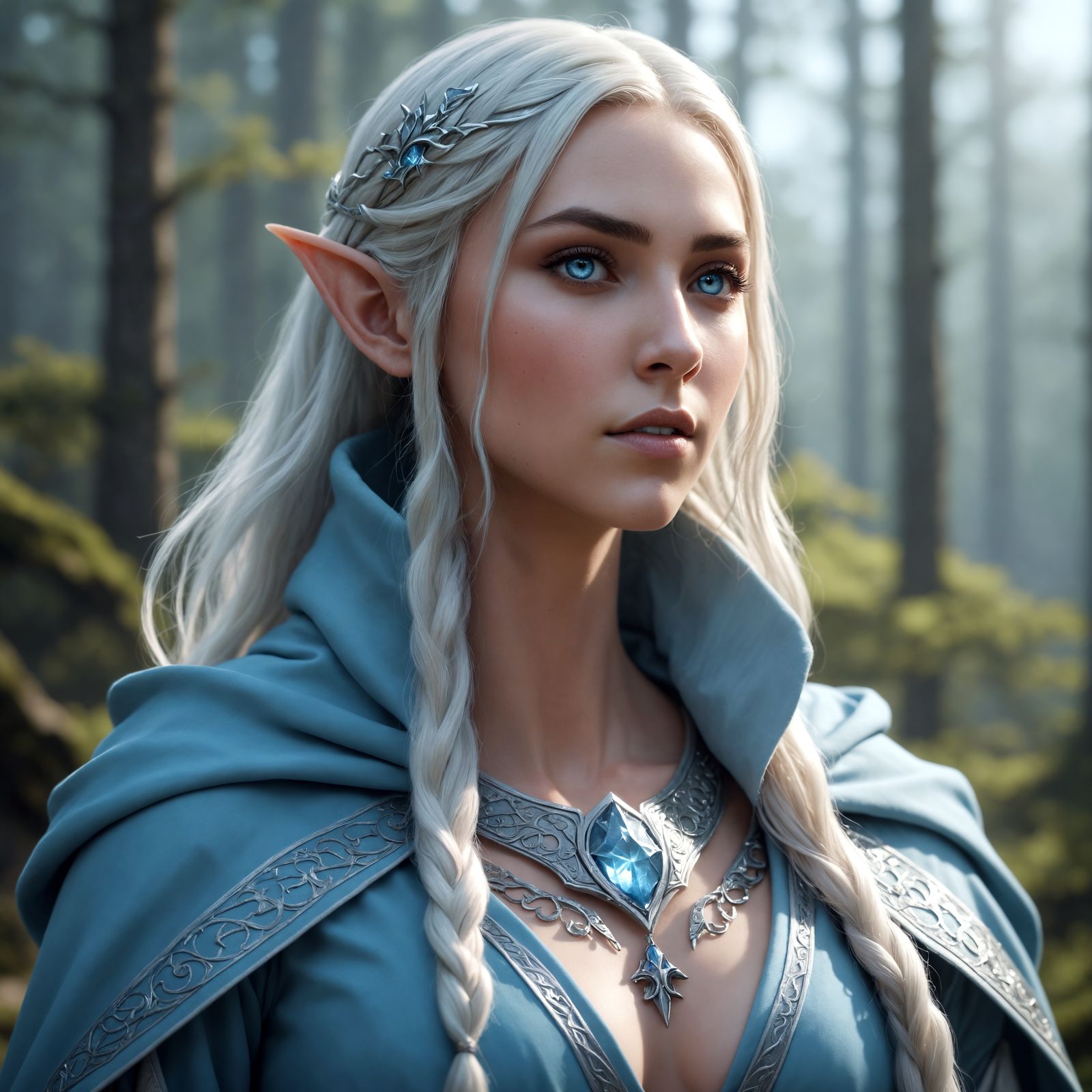 beautiful female elf with silver blonde hair and pale blue robes - AI ...