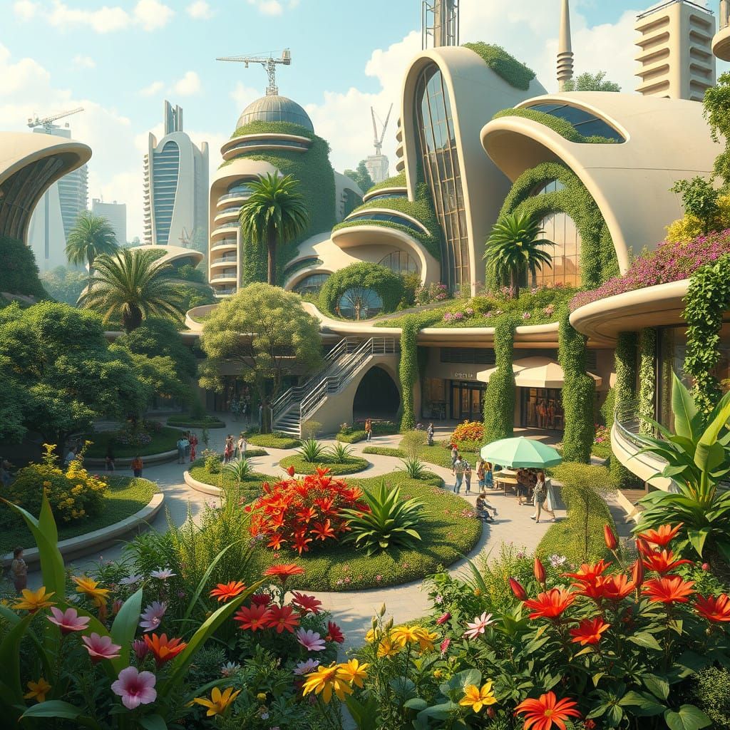 Solarpunk City Square  by @bookwrm0706