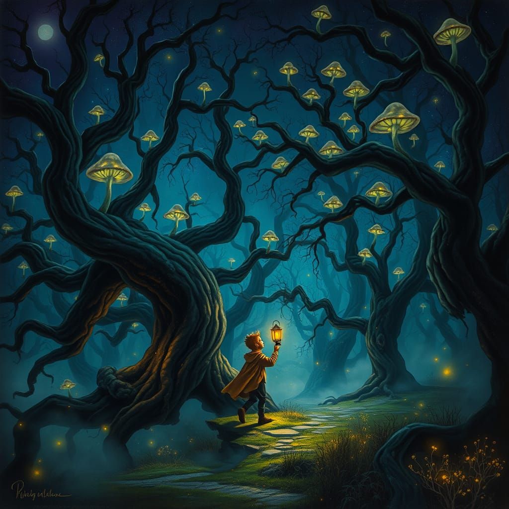 Dreamlike Forest Cathedral in Midnight Blue