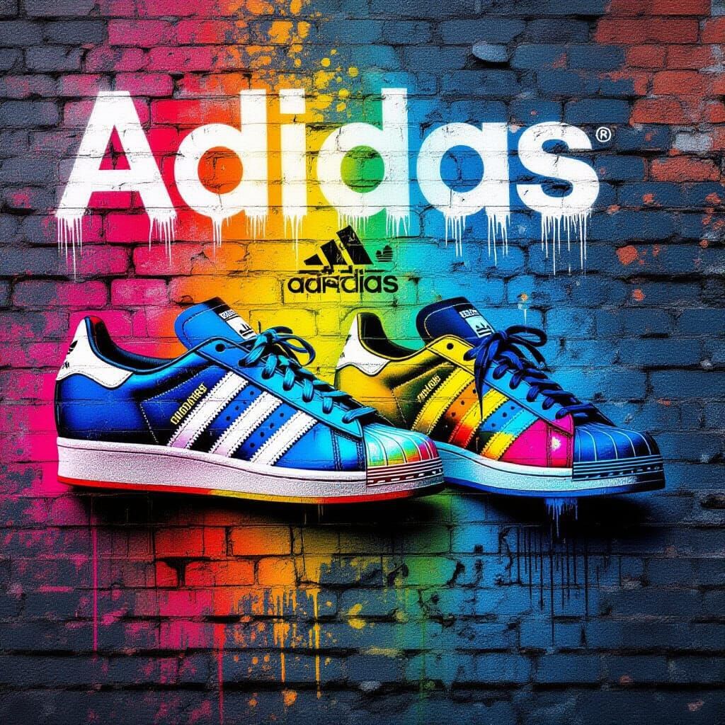 Adidas Graffiti Art: Hyperrealistic Shoes on Brick Wall
