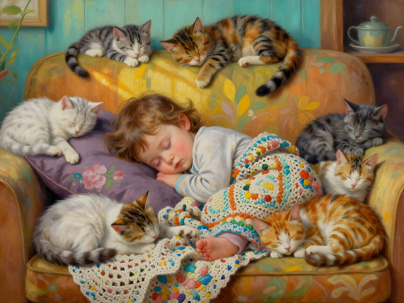 Cuddle pile  by @Tiny Pearl Cat