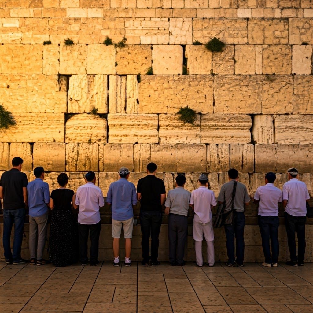 Israelis Near Western Wall in Daylight