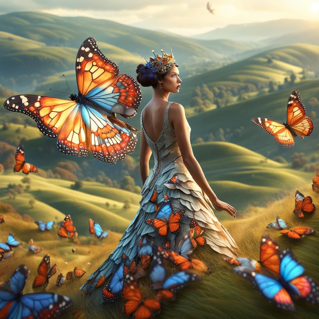 Elegant lady queen of butterflies, with vibrantly colored wi...