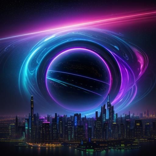 Futuristic City Among Stars in Vibrant Digital Art