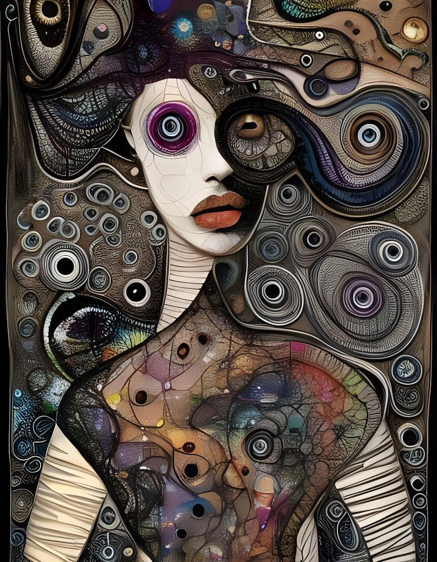 Intricate Portrait of Woman in Maximalist Textile Art Style