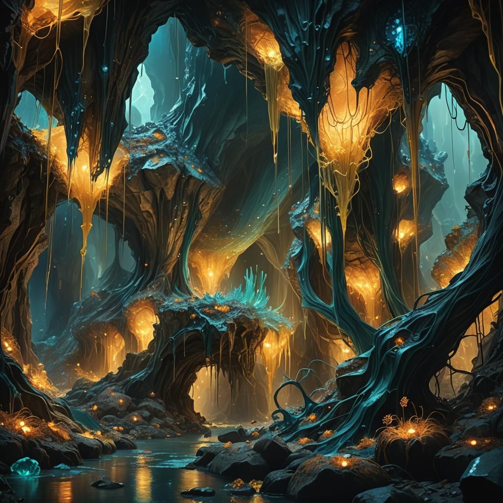 Glowing Arachnid Silk Cavern in Fantasy Painting Style