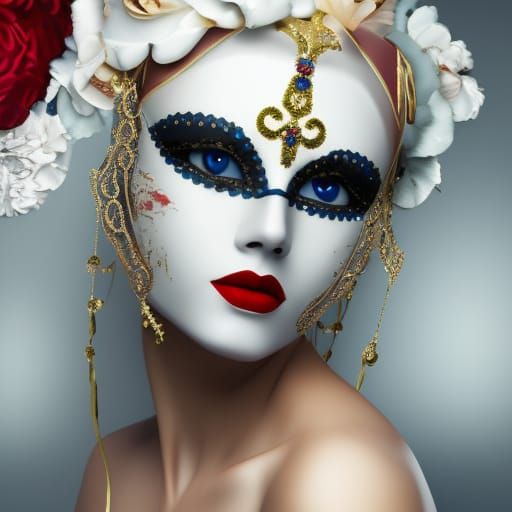 Woman in Jeweled Mask: Digital Art Portrait