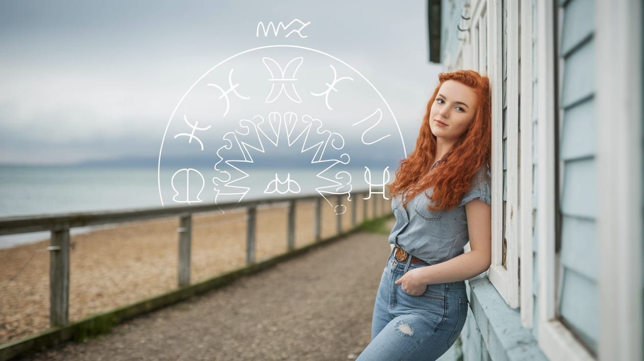 Mystical Zodiac Scene with Enchanting Young Woman