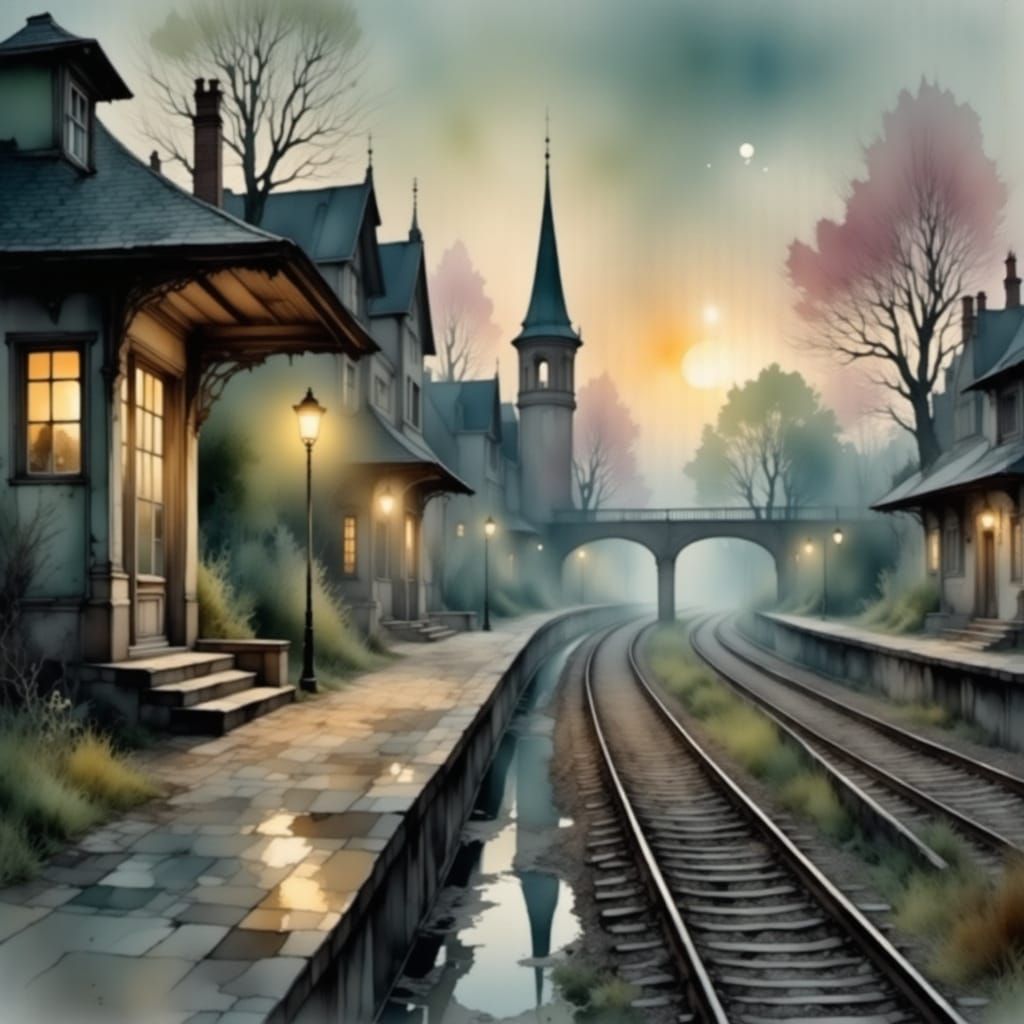 As a painting

<lora:Flux - Painterly:1.0> <lora:Light and Lace-Flux:1.0> A misty, melancholic scene of a train station platform. The main subject is the p...
