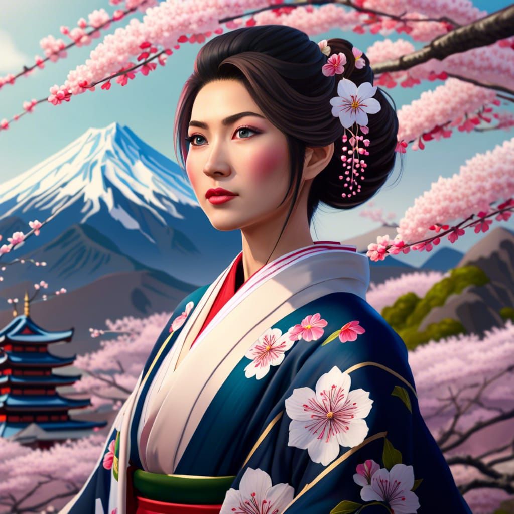 Mount Yoshino with cherry blossoms in full bloom   by @Revenant_22