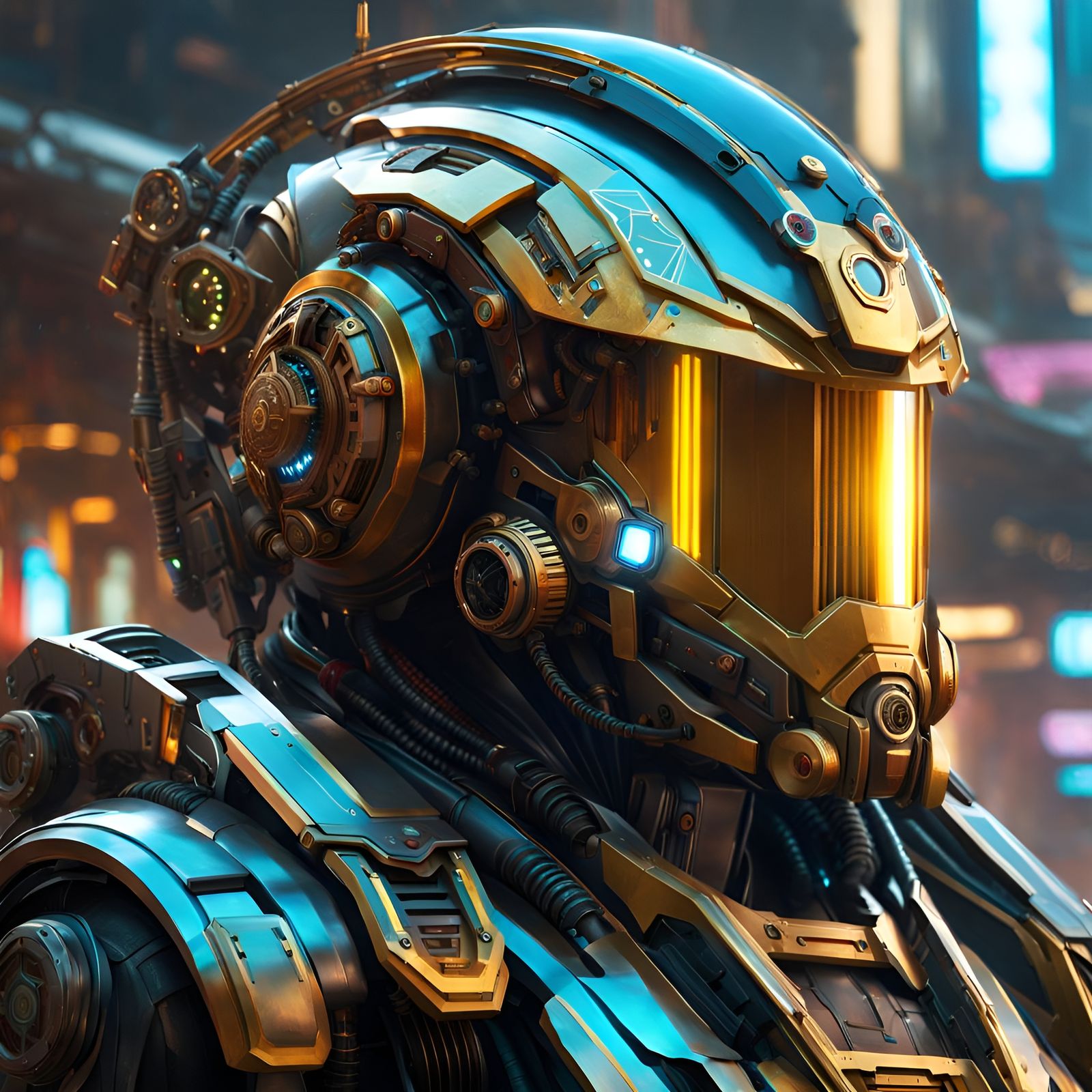 Cyberpunk Robot Warrior Helmet Portrait