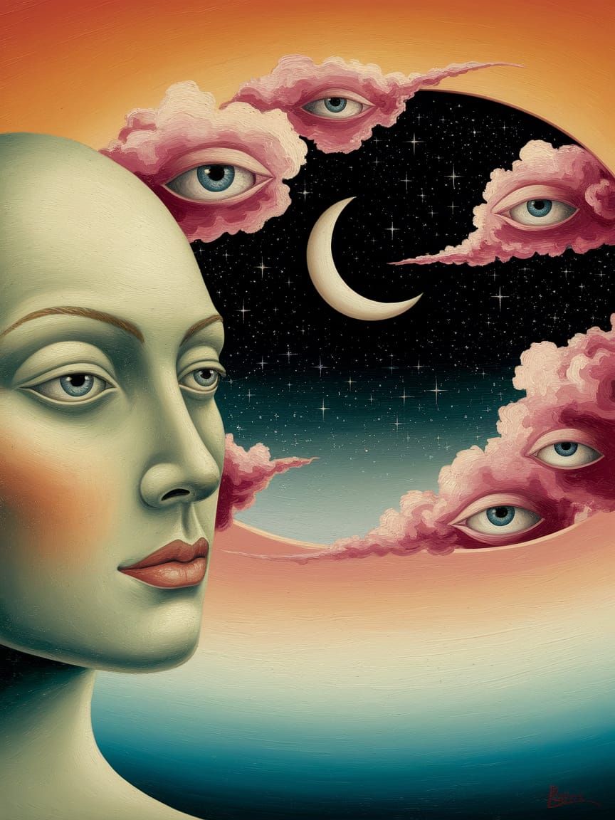 Surreal Face With Starry Sky Eye Oil Painting