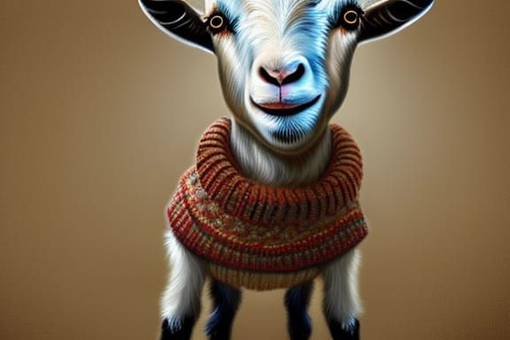 A goat wearing sweater. HDR detailed painting photorealistic...