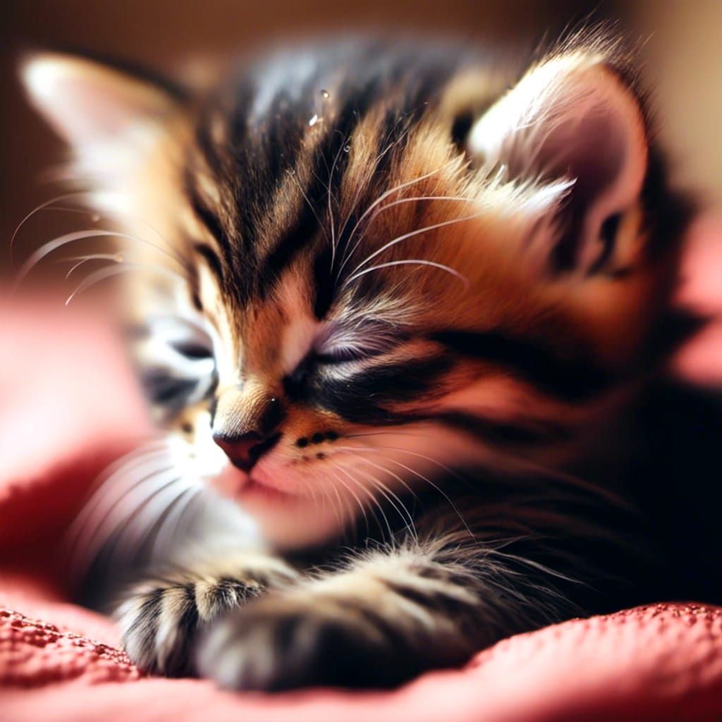 Cute detailed sleeping wet kitten happy light focused natural lighting<lora:Kittencove:1.0> 