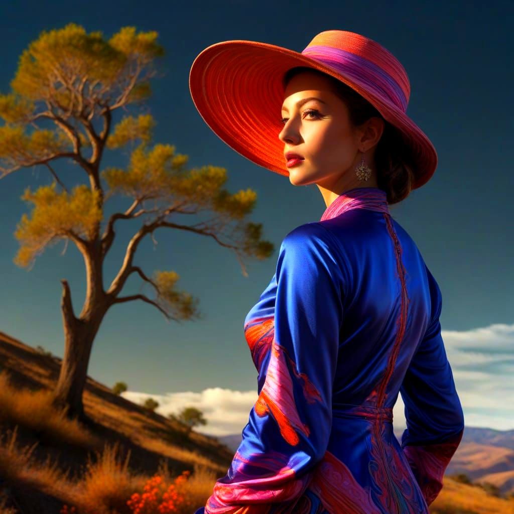 Ethereal Lady in Vibrant Surreal Landscape