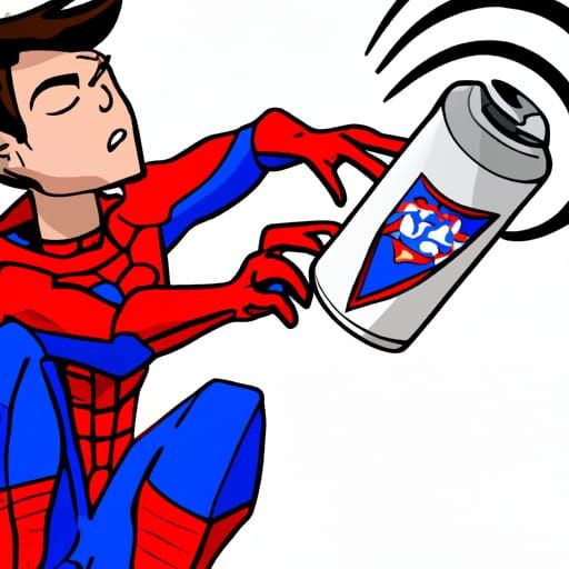 Spider-man huffs a can of bug spray