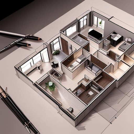 house plans, high-resolution, ink on paper - AI Generated Artwork