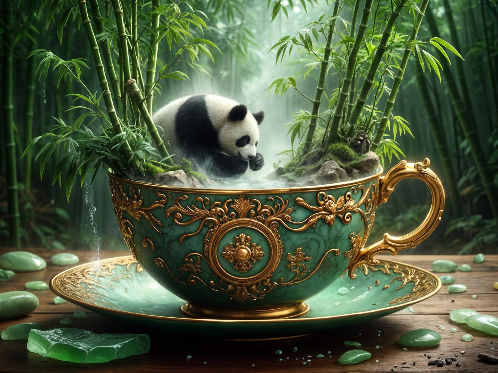 <lora:FiosTeacupRealms:1.0> Hungry Panda in a Bamboo forest