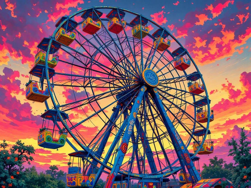 Whimsical Ferris Wheel in Dreamy, Fantastical Style