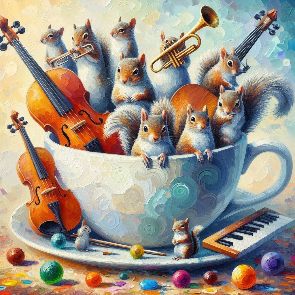 Cute Squirrels playing music in a teacup (2)