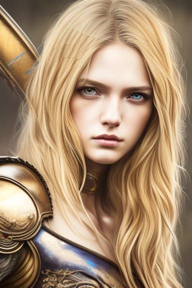 Warrior girl with wavy blonde hair 6