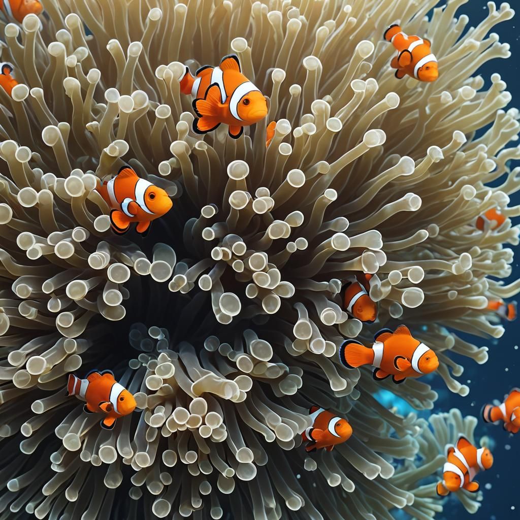 a clownfish looking scared By artist "anime", 3d anime art, ...