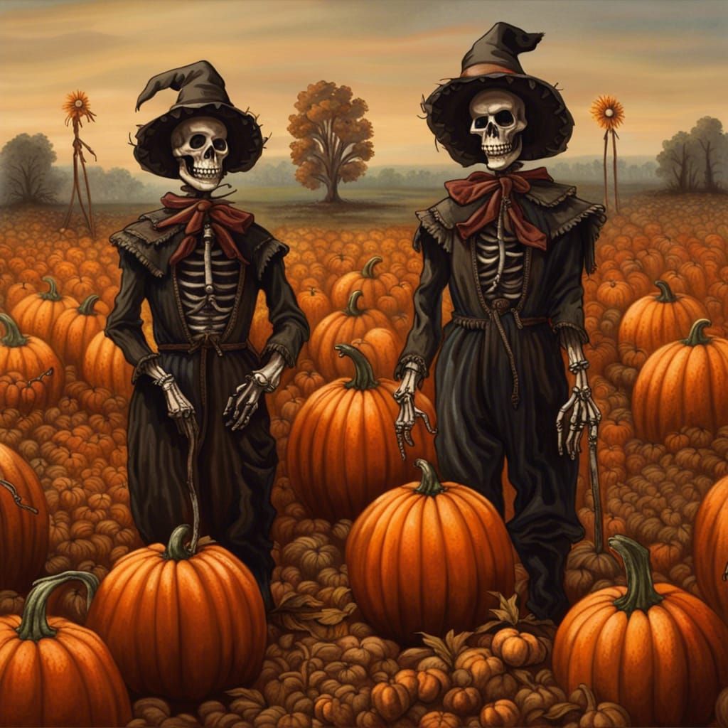 Skeleton Pumpkin Pickers