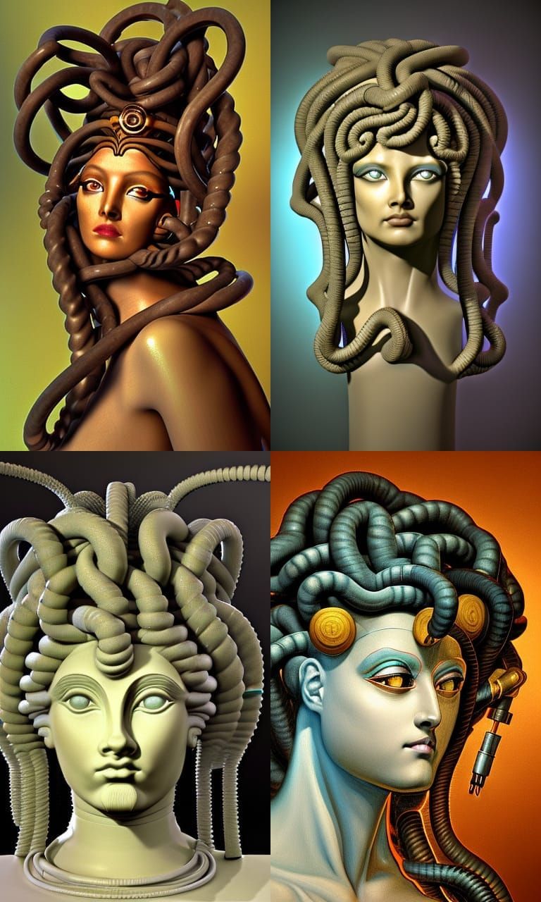 Medusa With Coaxial Cables Growing Out of Her Scalp, Statues...