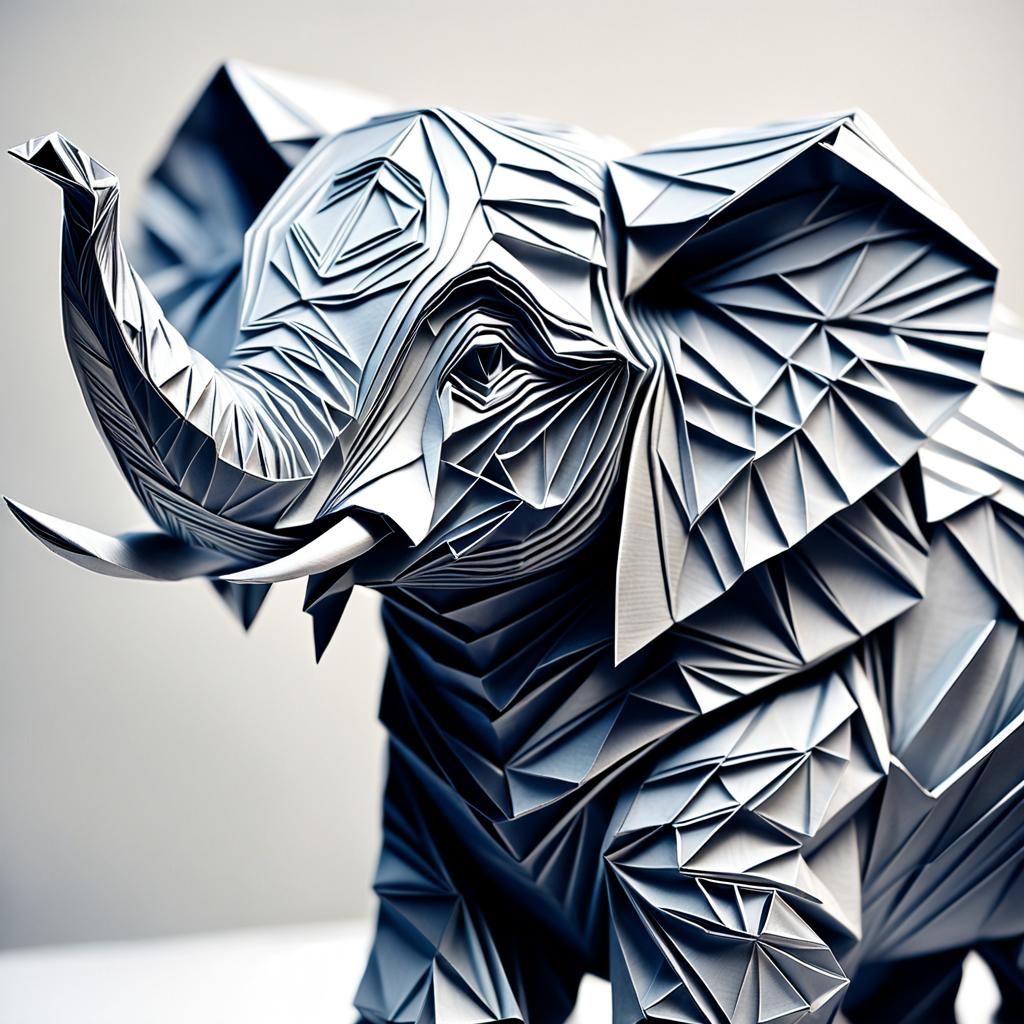 Silver Origami Elephant Filigree Sculpture