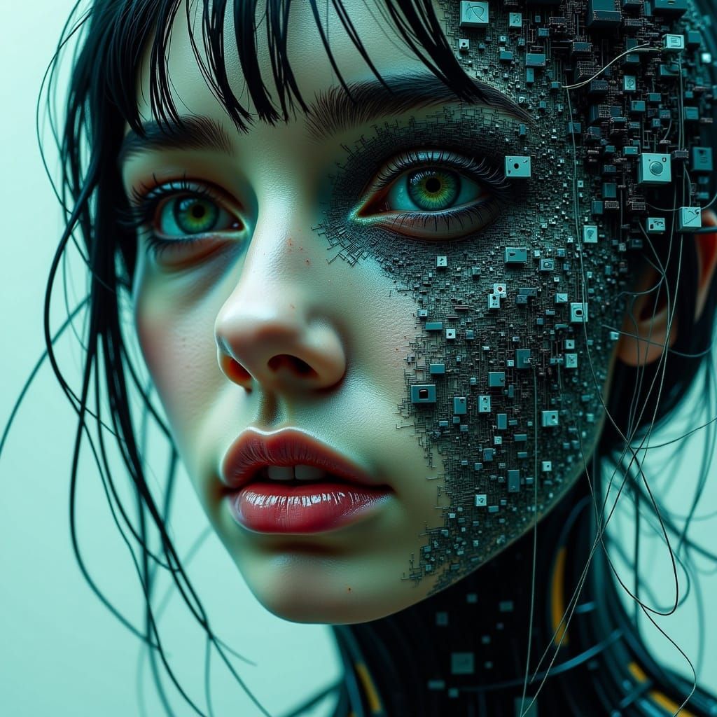 <lora:Ghost in the machine:0.5> Ghosts in the machine. Remnants, Detailed glitchy defective portrait of a woman:: ghost frequencies, artefac...