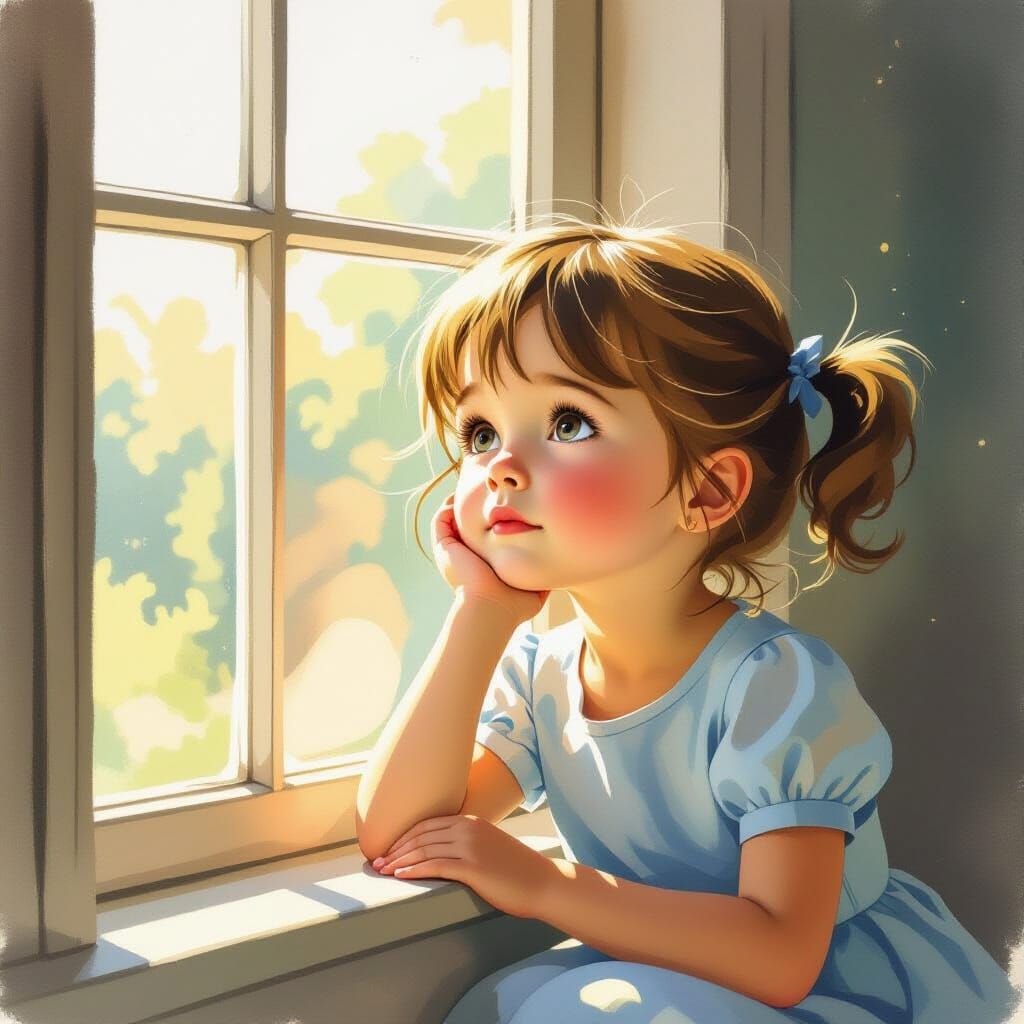 Young Girl in Thought by Sunlit Window