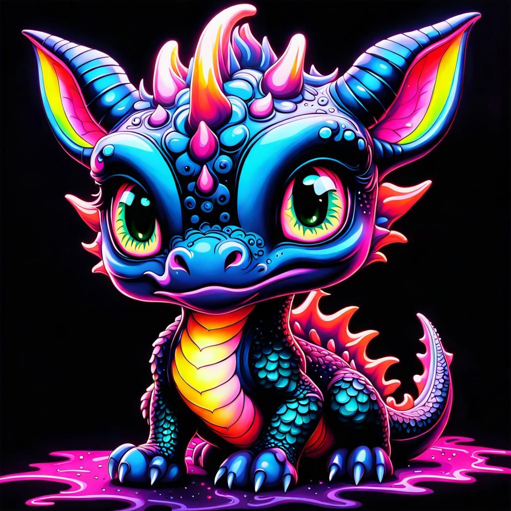Blacklight Chibi Dragon  by @MordecAI